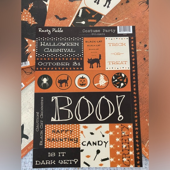👻🎃 RUSTY PICKLE “COSTUME PARTY” HALLOWEEN THEMED SCRAPBOOK PAPER & STICKERS. - Picture 3 of 13